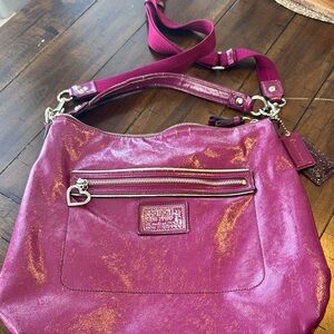 Coach Pink Metallic Shoulder Bag with Chain Details